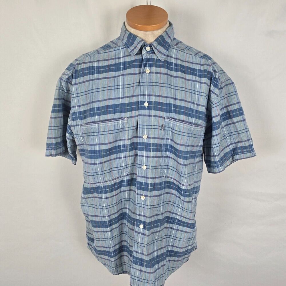 Levi's Shirt Men's M Blue Striped Button Down Short Sleeve Collar Pocket Cotton